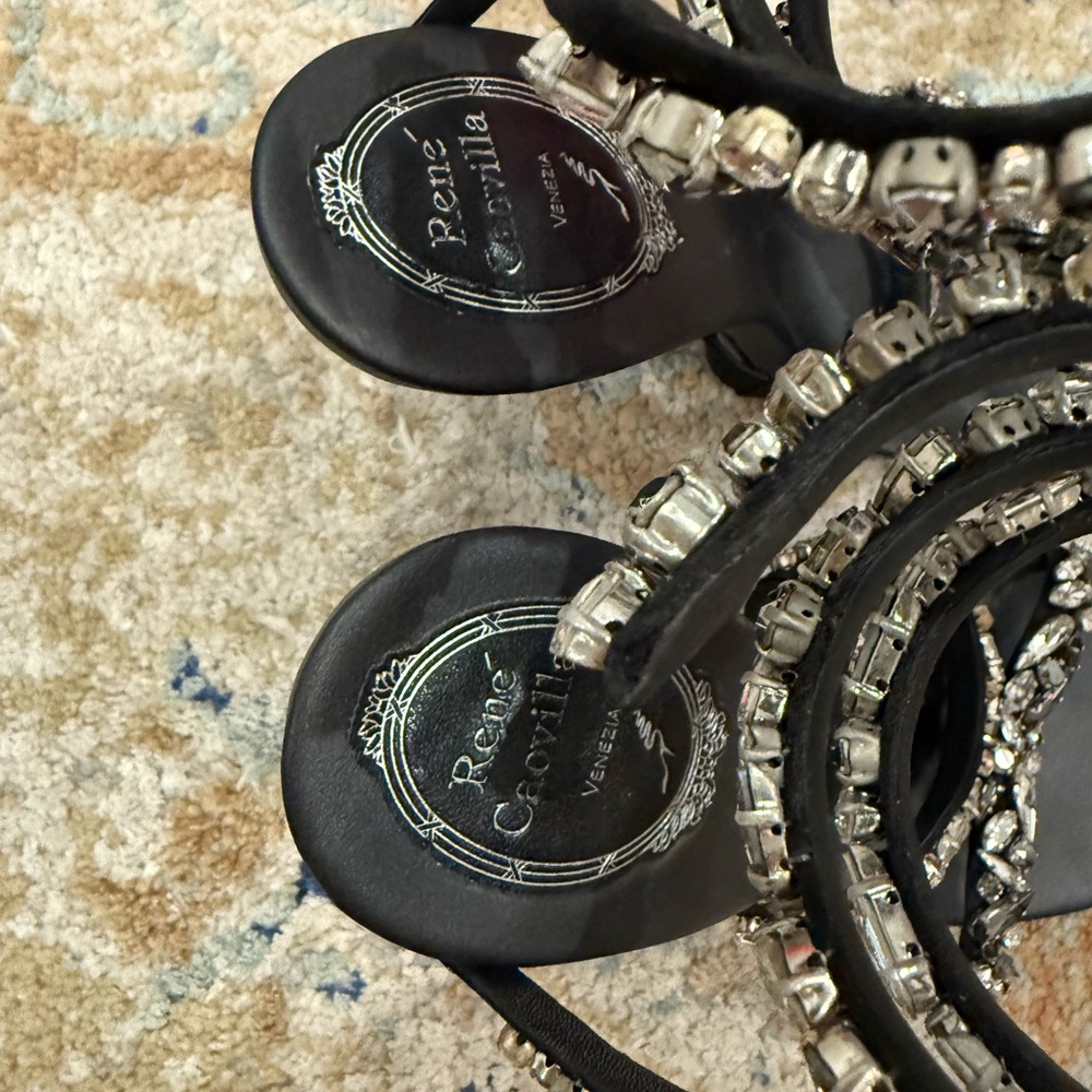 Rene Caovilla Black Jeweled Spiral Wrap Sandals - Picture 7 of 14